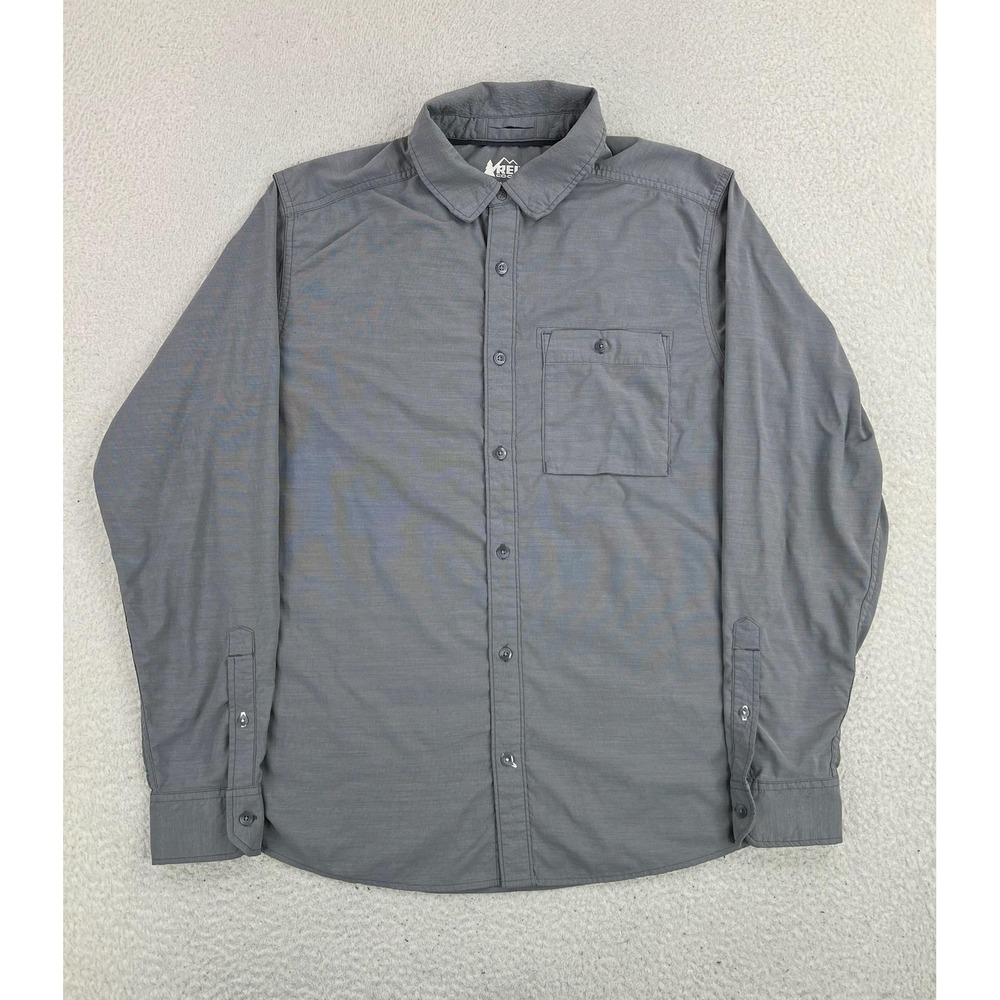 REI Co-op Shirt Mens Medium Gray Stretch Nylon Button Up Long Sleeve Outdoor